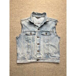 Vintage 80's Acid Wash Distressed Denim Trucker Jean Vest Size Men's Medium